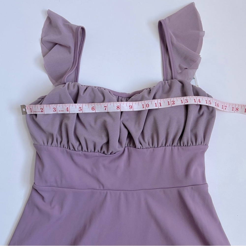 Halara Airy Softlyzero Ruffle Backless Lace Up Mesh Flare Mini Dress Elderberry - Picture 11 of 17
